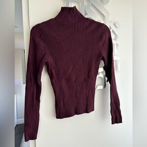 High neck rib knit cropped sweater